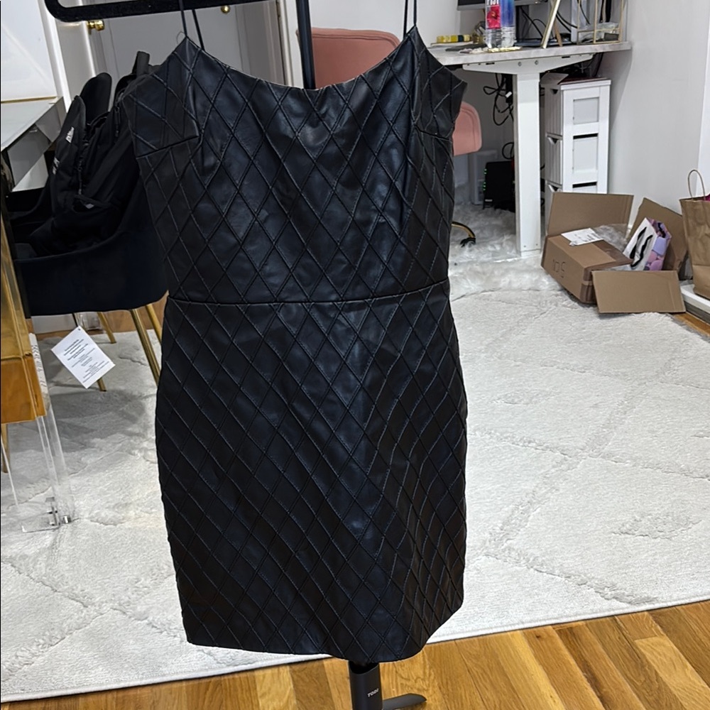 Elegant Black Faux Leather Amanda Uprichard Dress - Picture 2 of 4
